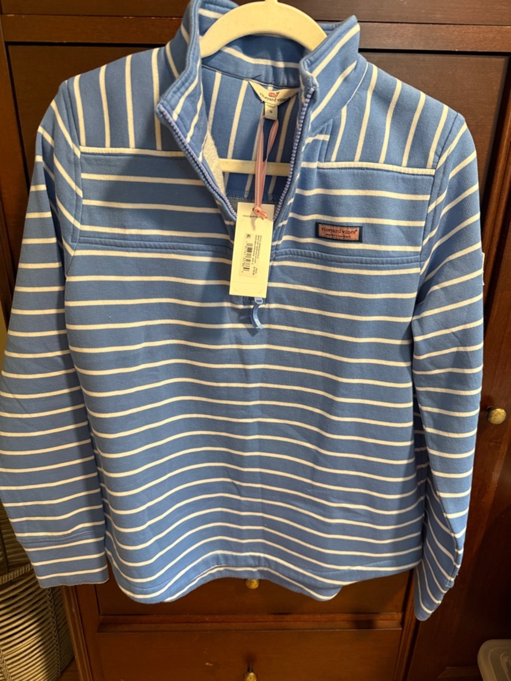 Vineyard Vines Light Blue & White Striped Quarter-Zip Pullover